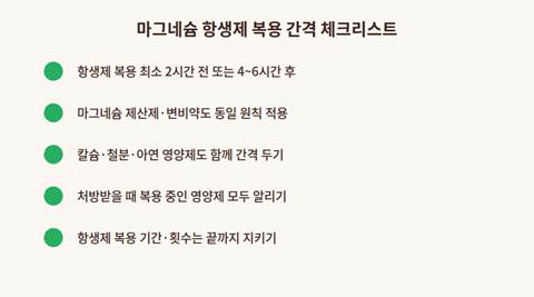 마그네슘 항생제 복용 간격 체크리스트