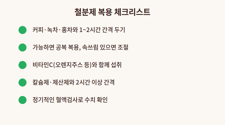 철분제 커피 간격과 비타민 C 섭취 등 올바른 철분제 복용법 체크리스트